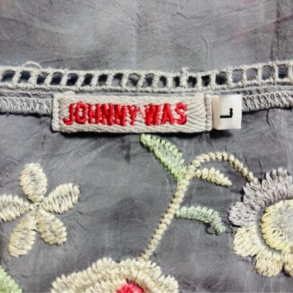 JOHNNY WAS Playa Tunic Women’s Large Gray Embroidered Top Rayon Blouse Boho - Picture 4 of 12